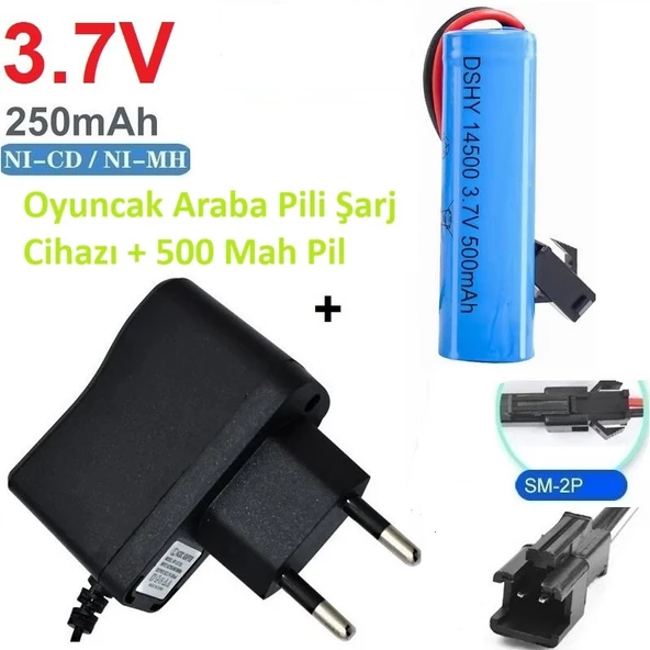 220 Volt Oyuncak Araba Pili Şarj Cihazı + 3.7V 14500 Li-lon 500 mAh Pil