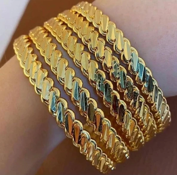 5 Adet Gercek Altın Görünümlü 1.Kalite imitasyon Kalın Adana Burma Bilezik (KARGO BEDAVA) ürün görseli 1