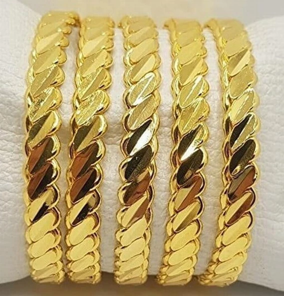 5 Adet Gercek Altın Görünümlü 1.Kalite imitasyon Kalın Adana Burma Bilezik (KARGO BEDAVA) ürün görseli 1