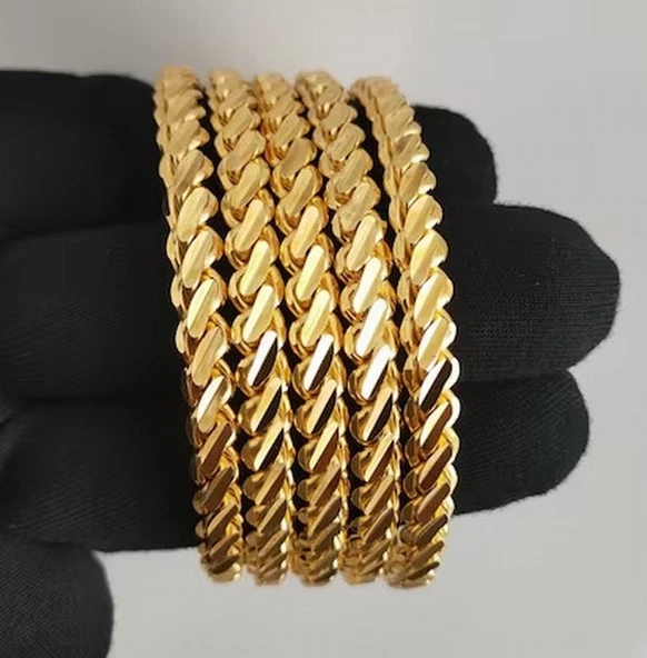 5 Adet Gercek Altın Görünümlü 1.Kalite imitasyon Kalın Adana Burma Bilezik (KARGO BEDAVA) ürün görseli 1