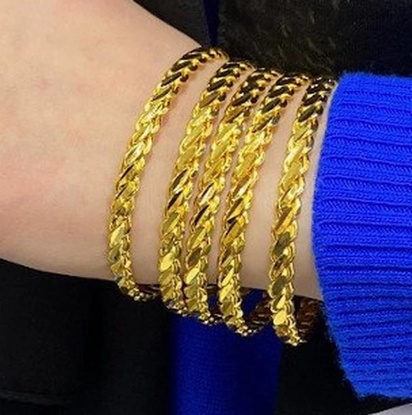 5 Adet Gercek Altın Görünümlü 1.Kalite imitasyon Kalın Adana Burma Bilezik (KARGO BEDAVA) ürün görseli 1