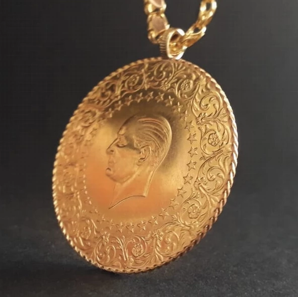 Gerçek Altın Görünümlü imitasyon Cumhuriyet Tam ATA Kolye (KARGO BEDAVA) ürün görseli 1