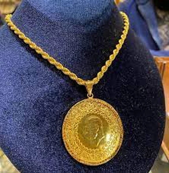 Gerçek Altın Görünümlü imitasyon Cumhuriyet Tam ATA Kolye (KARGO BEDAVA) ürün görseli 1