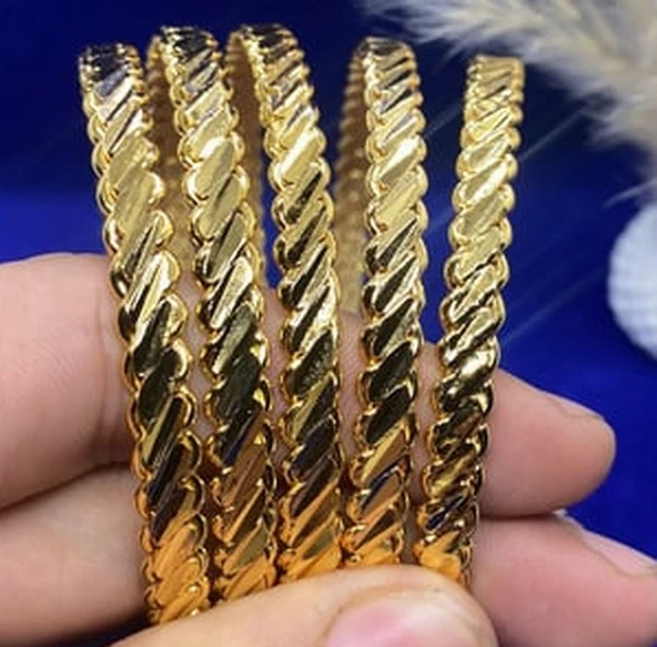 5 Adet Gercek Altın Görünümlü 1.Kalite imitasyon Kalın Adana Burma Bilezik (KARGO BEDAVA) ürün görseli 1