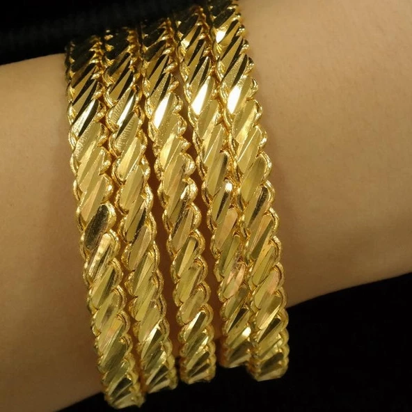 5 Adet Gercek Altın Görünümlü 1.Kalite imitasyon Kalın Adana Burma Bilezik (KARGO BEDAVA) ürün görseli 1
