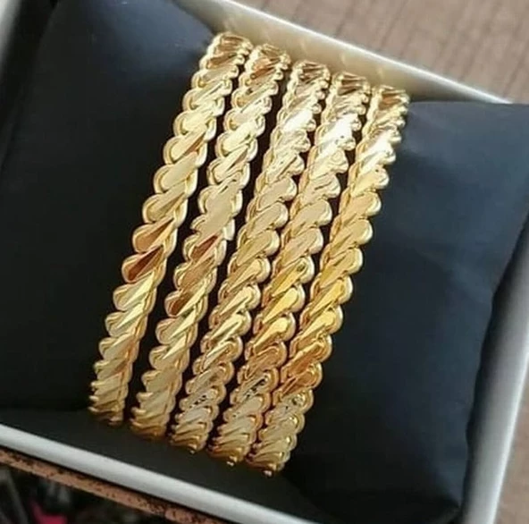 5 Adet Gercek Altın Görünümlü 1.Kalite imitasyon Kalın Adana Burma Bilezik (KARGO BEDAVA) ürün görseli 1