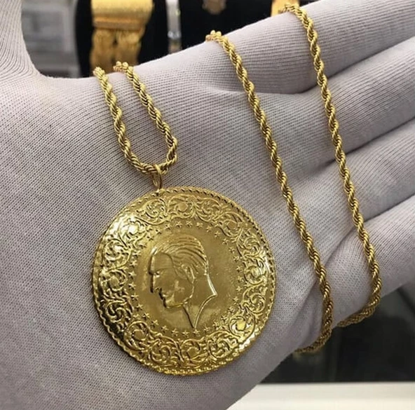 Gerçek Altın Görünümlü imitasyon Cumhuriyet Tam ATA Kolye (KARGO BEDAVA) ürün görseli 1