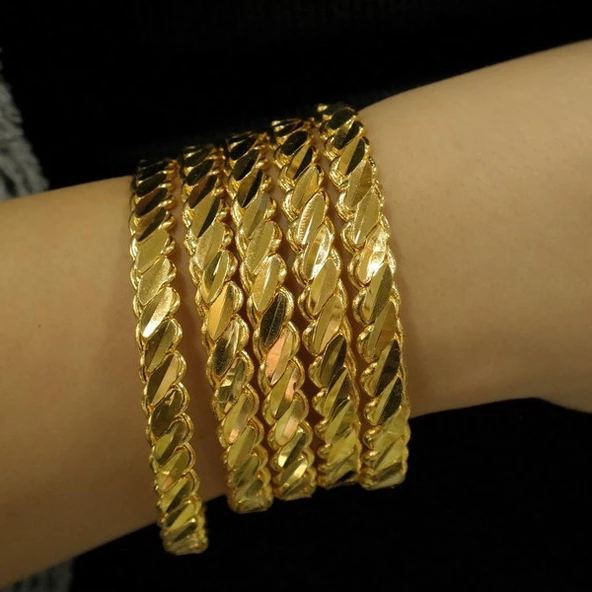 5 Adet Gercek Altın Görünümlü 1.Kalite imitasyon Kalın Adana Burma Bilezik (KARGO BEDAVA) ürün görseli 1