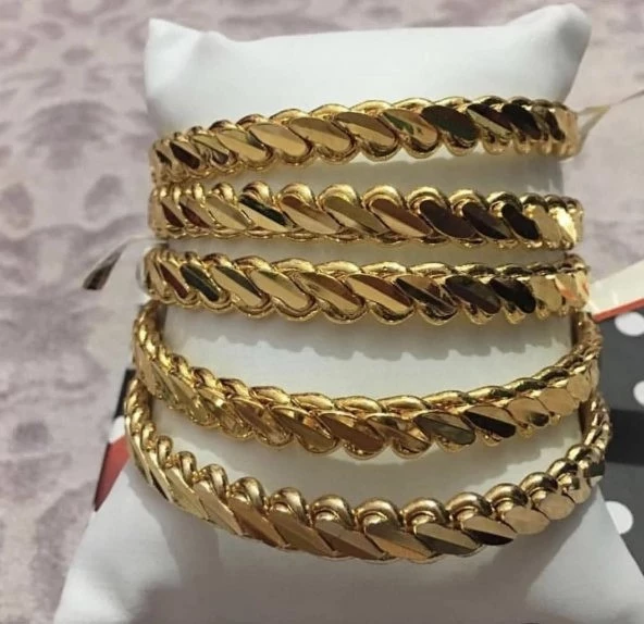 5 Adet Gercek Altın Görünümlü 1.Kalite imitasyon Kalın Adana Burma Bilezik (KARGO BEDAVA) ürün görseli 1
