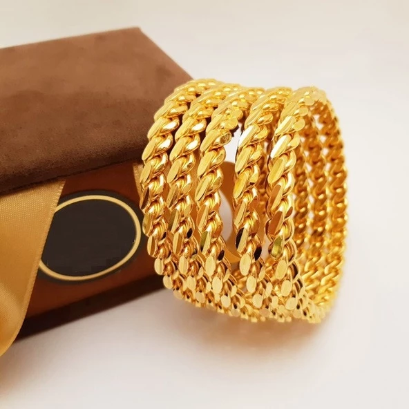 5 Adet Gercek Altın Görünümlü 1.Kalite imitasyon Kalin Adana Burma Bilezik (KARGO BEDAVA) ürün görseli 1