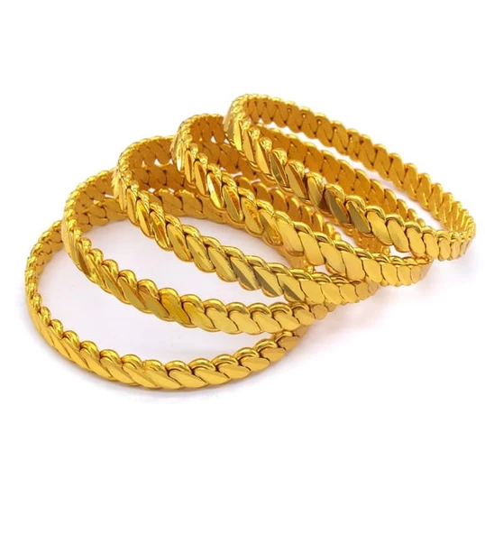 5 Adet Gercek Altın Görünümlü 1.Kalite imitasyon Kalin Adana Burma Bilezik (KARGO BEDAVA) ürün görseli 1