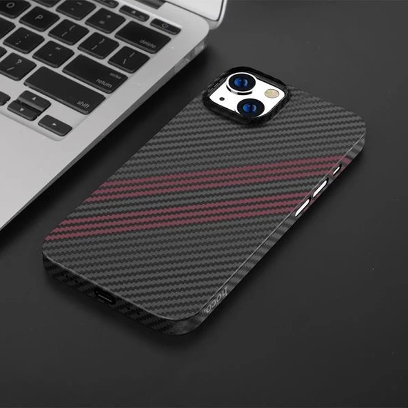 Polham 0.6mm Karbon Fiber Phone 14 Kılıf, Darbe Emici, Mat, Karbon Fiber, Parmak İzi Bırakmaz Kılıf - 6