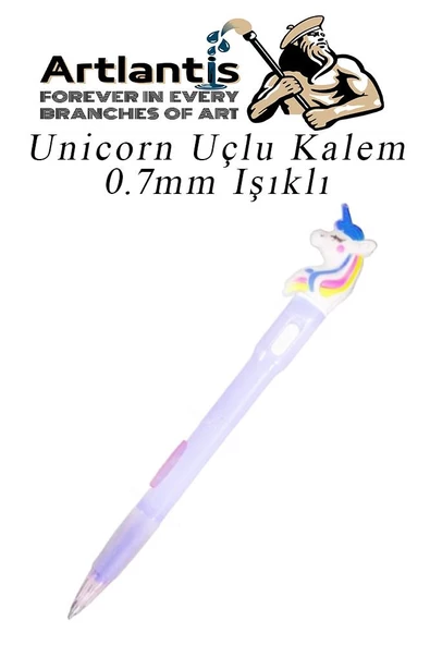 Işıklı Unicorn Uçlu Kalem 0.7 1 Adet Unicorn Başlıklı Versatil Kalem Süslü Silikonlu Hediyelik Kalem - 2