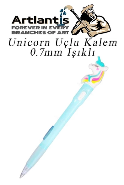 Işıklı Unicorn Uçlu Kalem 0.7 1 Adet Unicorn Başlıklı Versatil Kalem Süslü Silikonlu Hediyelik Kalem