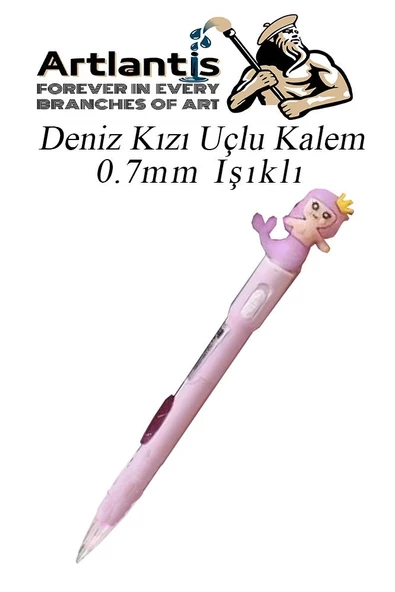 Işıklı Deniz Kızı Uçlu Kalem 0.7 1 Adet Denizkızı Başlıklı Versatil Kalem Süslü Silikonlu Hediyelik Kalem - 2