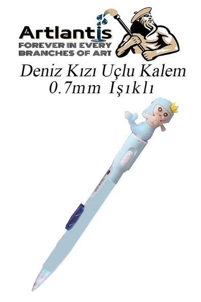 Işıklı Deniz Kızı Uçlu Kalem 0.7 1 Adet Denizkızı Başlıklı Versatil Kalem Süslü Silikonlu Hediyelik Kalem