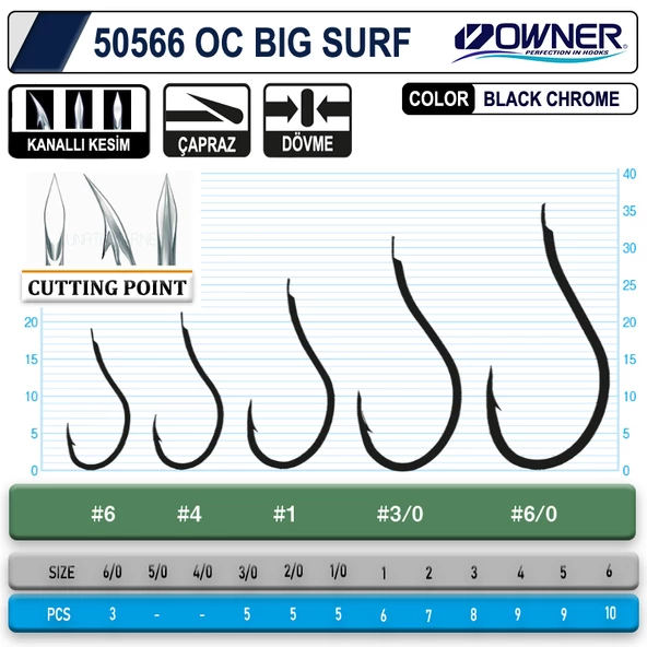 Owner 50566 Cut Big Surf Gun Black Olta İğnesi Black Chrome - 3