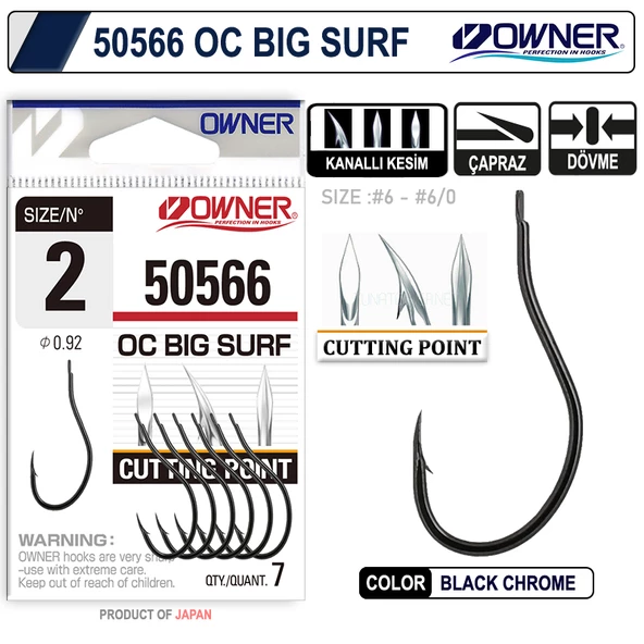 Owner 50566 Cut Big Surf Gun Black Olta İğnesi Black Chrome - 2