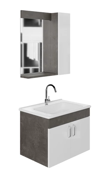 Karen Banyo Gümüş 65 Cm Lavabolu Banyo Dolabı Retro Gümüş-Beyaz Lavabo Dahil - 7