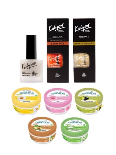 Kalyon Tırnak Sertleştirici+Bakım Yağı+Et Temizleyici+Cire Aseptine Krem 30Ml 5 Adet Karma
