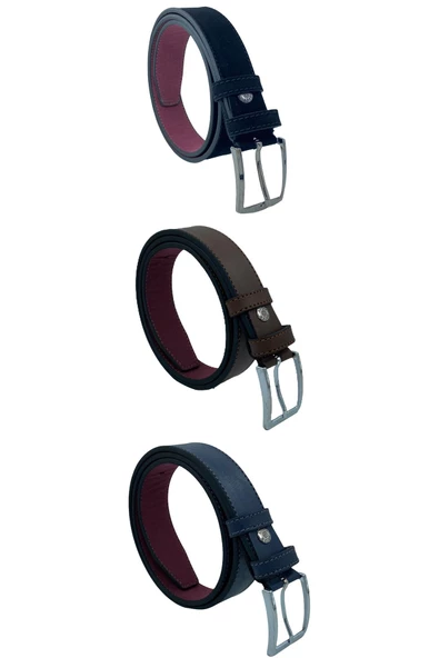3'lü Set Çocuk Boy Suni Deri 3 cm.lik Garson Klasik Kemer - Siyah Lacivert Kahve - G3S-23HZ - Resim 2