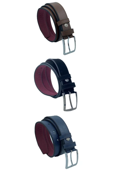 3'lü Set Çocuk Boy Suni Deri 3 cm.lik Garson Klasik Kemer - Siyah Lacivert Kahve - G3S-23HZ - Resim 3
