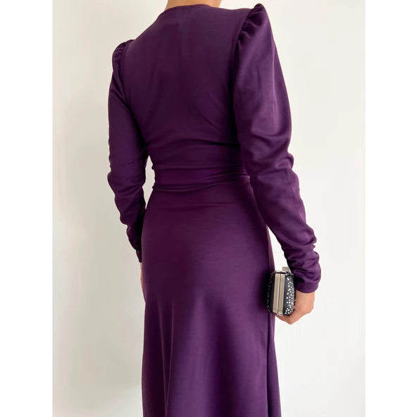 Lucky Life Krep Kumaş Midi Boy Kuşaklı Uzunkol Elbise - 6