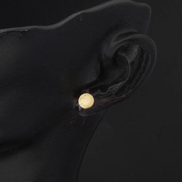 14 Ayar Sarı Altın Kumlu Top Küpe 6 mm. - Resim 2