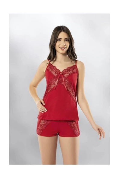 Kadın Dantel Detaylı Penye Atlet Şort Gecelik Takım 6339 - 2