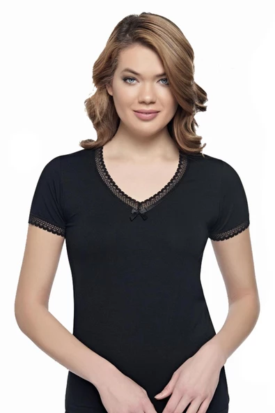 Kadın Badi V Yaka Kısa Kol - Belinay 8025 - 2