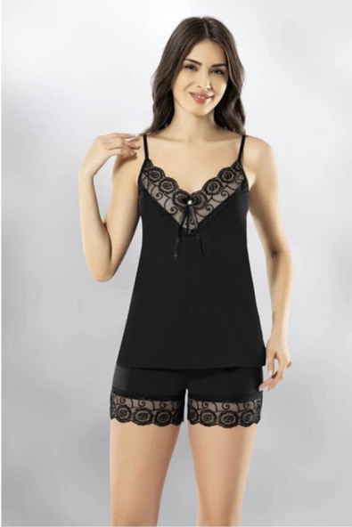 Kadın Dantel Detaylı Penye Atlet Şort Gecelik Takım 6341 - 4