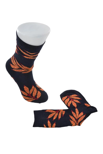 Flora Kadın Soft Yaprak Desenli Pamuk Çorap - Resim 3