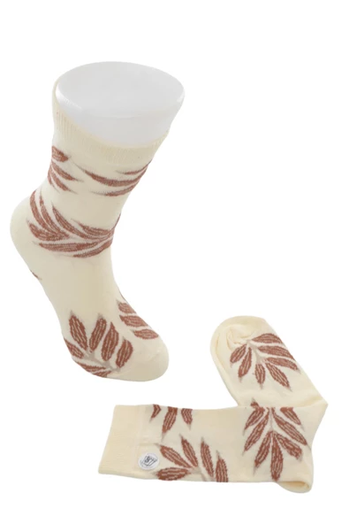 Flora Kadın Soft Yaprak Desenli Pamuk Çorap - Resim 6
