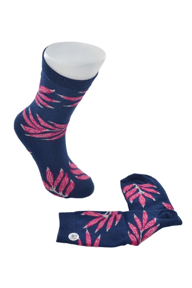 Flora Kadın Soft Yaprak Desenli Pamuk Çorap - Resim 4