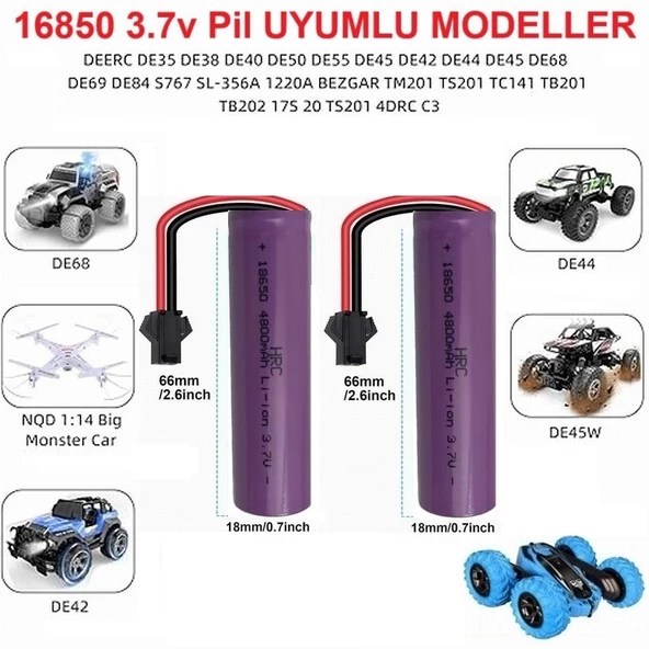 3.7v 18650 4800 Mah Li-on Siyah Soketli 2 Adet Oyuncak Pili Ve Şarj Cihazı - 3