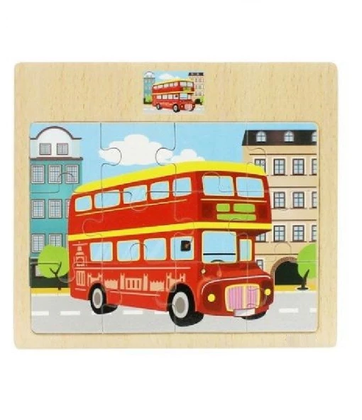 Hayal Sepeti OTOBÜS resimli Ahşap Çocuk Puzzle 12 Parça 15x17cm