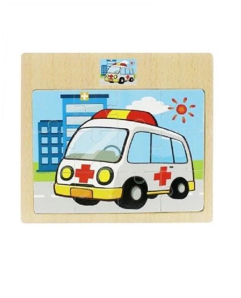 Hayal Sepeti AMBULANS resimli Ahşap Çocuk Puzzle 12 Parça 15x17cm