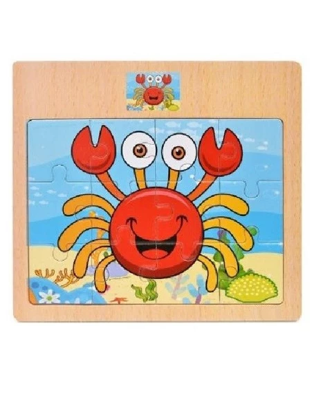 Hayal Sepeti YENGEÇ resimli Ahşap Çocuk Puzzle 12 Parça 15x17cm
