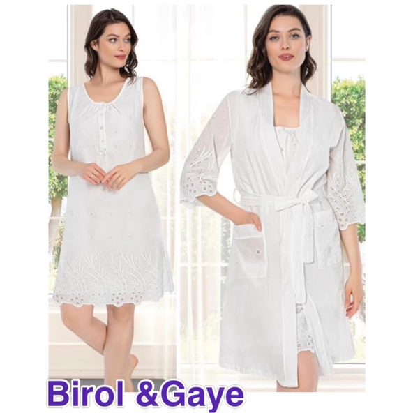 BirolGaye 12065 Fistolu Lohusa Pamuklu Gecelik Sabahlık Takım ürün görseli