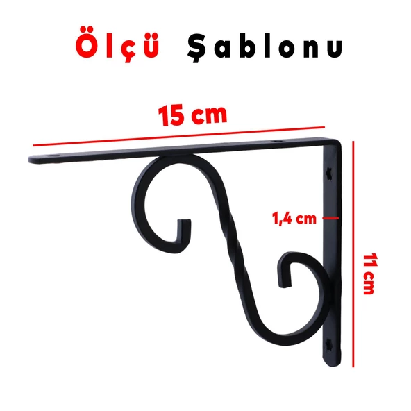 Raf Altı Raf Tutucu Ayak Ferforje Siyah 150x110 mm 2 ADET - 2