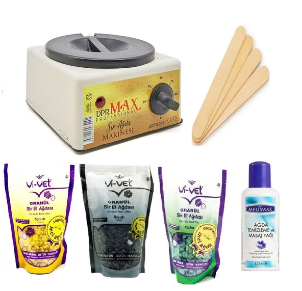 Ege Sir Dpr Max Ağda Makinesi + Vi-Vet Granül İnci Ağda x 3 + Ağda Yağı + Spatula