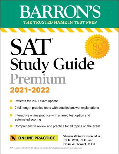 Barron's SAT Study Guide Premium, 2021-2022 (Reflects the 2021 Exam Update): 7 Practice Tests + Comprehensive Review + Online Practice (Barron's Test Prep) Thirty-first Edition, Kindle Edition ürün görseli 1