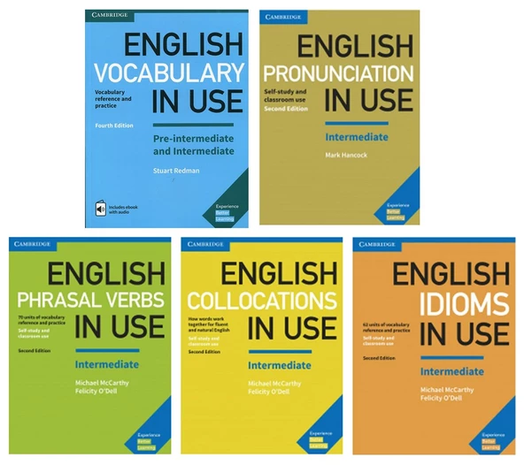 Intermediate Cambridge English Vocabulary in Use Set ( Vocabulary - Pronunciation - Collocations - idioms - Phrasal Verbs )