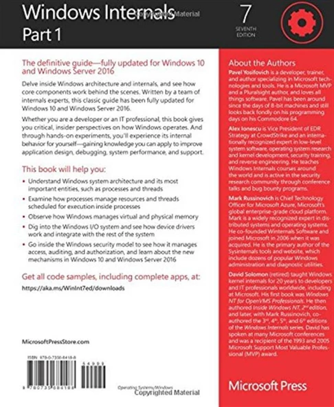 Windows Internals: System architecture, processes, threads, memory management, and more, Part 1 (Developer Reference) 7th Edition - 2