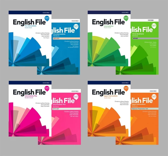 English File 4th Edition Pre-intermediate + intermediate + intermediate Plus  + Upper-intermediate Student's Book With Online Practice + Workbook (Access Code VARDIR) ( 4 lü SET)