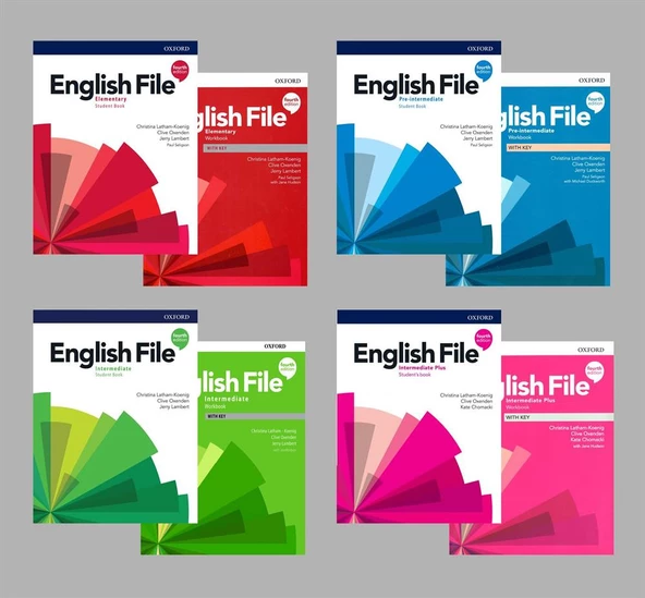 English File 4th Edition Elementary + Pre-intermediate + intermediate + intermediate Plus  Student's Book With Online Practice + Workbook (Access Code VARDIR) ( 4 lü SET)