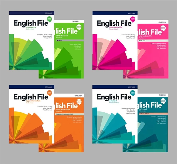 English File 4th Edition intermediate + intermediate Plus +  Upper-intermediate + Advanced  Student's Book With Online Practice + Workbook (Access Code VARDIR) ( 4 lü SET)