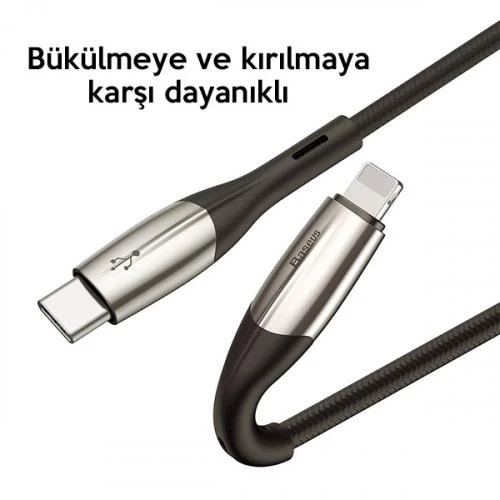 Baseus 18W 1 Metre USB C To İphone Lightning Şarj ve Data Kablosu, Süper Hızlı, Halat Dayanıklı Kablo - 3