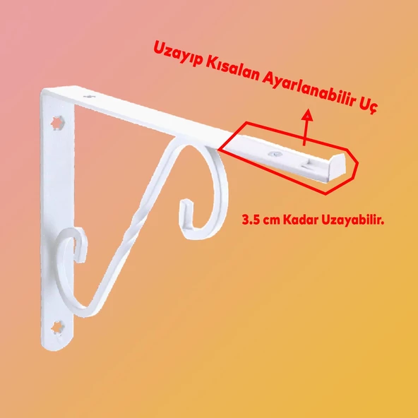 Raf Altı Raf Tutucu Ayak Ferforje Beyaz Ayarlı 150x110 mm 2 ADET - 3