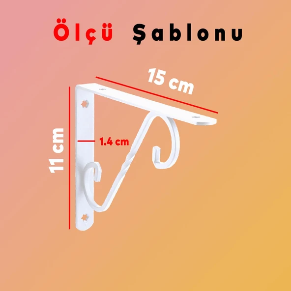 Raf Altı Raf Tutucu Ayak Ferforje Beyaz Ayarlı 150x110 mm 2 ADET - 2